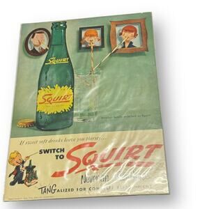 Vintage 1956 Squirt Soda Pop Advertising Sign Store Counter Standee Display